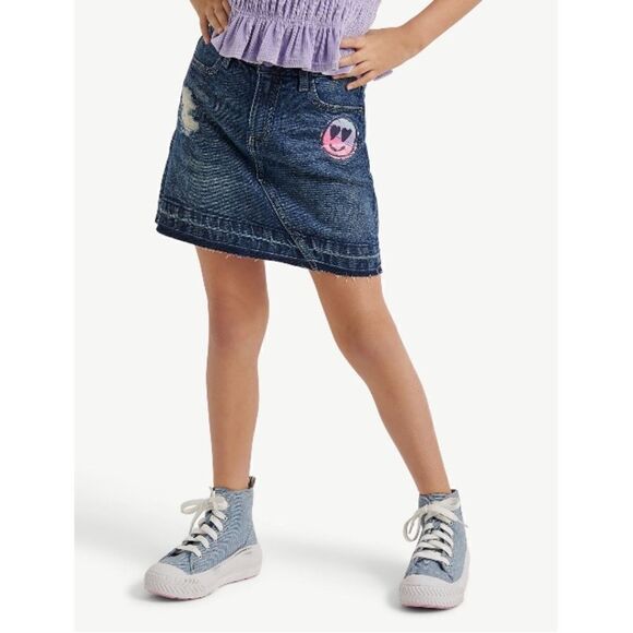 Justice Girls High Rise Icon Destructed Denim Skirt, Size XL 16/18 - Picture 5 of 7